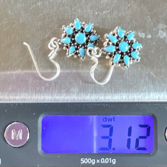 VTG Sterling Silver 925 Native American Turquoise Dangle Earrings Size 1" Length - Picture 10 of 10